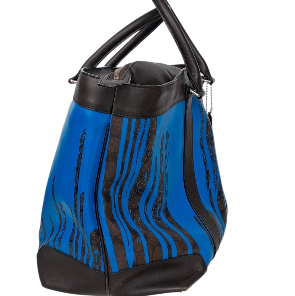 Coach x Krink Drip Paint Blue/Black Tote Bag Women's Rare Large - Picture 3 of 10
